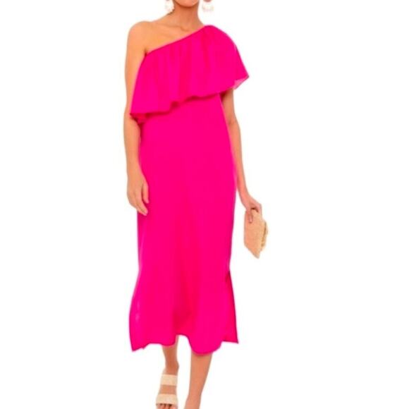 Tuckernuck Pomander Place Florencia One Shoulder Ruffle Linen Blend Midi Dress - Picture 11 of 11